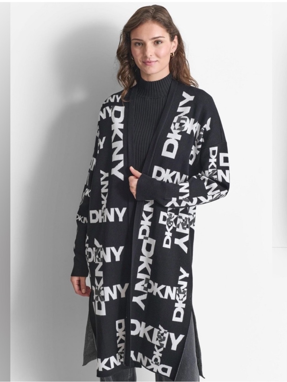 DKNY Women's Long-Sleeve Logo Cardigan